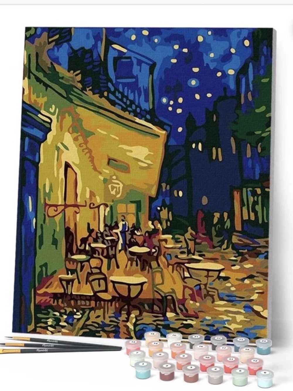 Starry Night Cafe Paint-by-Number Canvas - Blue & Yellow
